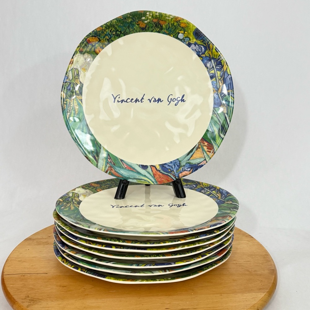 NWT Monarque Melamine Dinner Plates Vincent Van Gogh's Art Painting ‘Irises’ 8pc